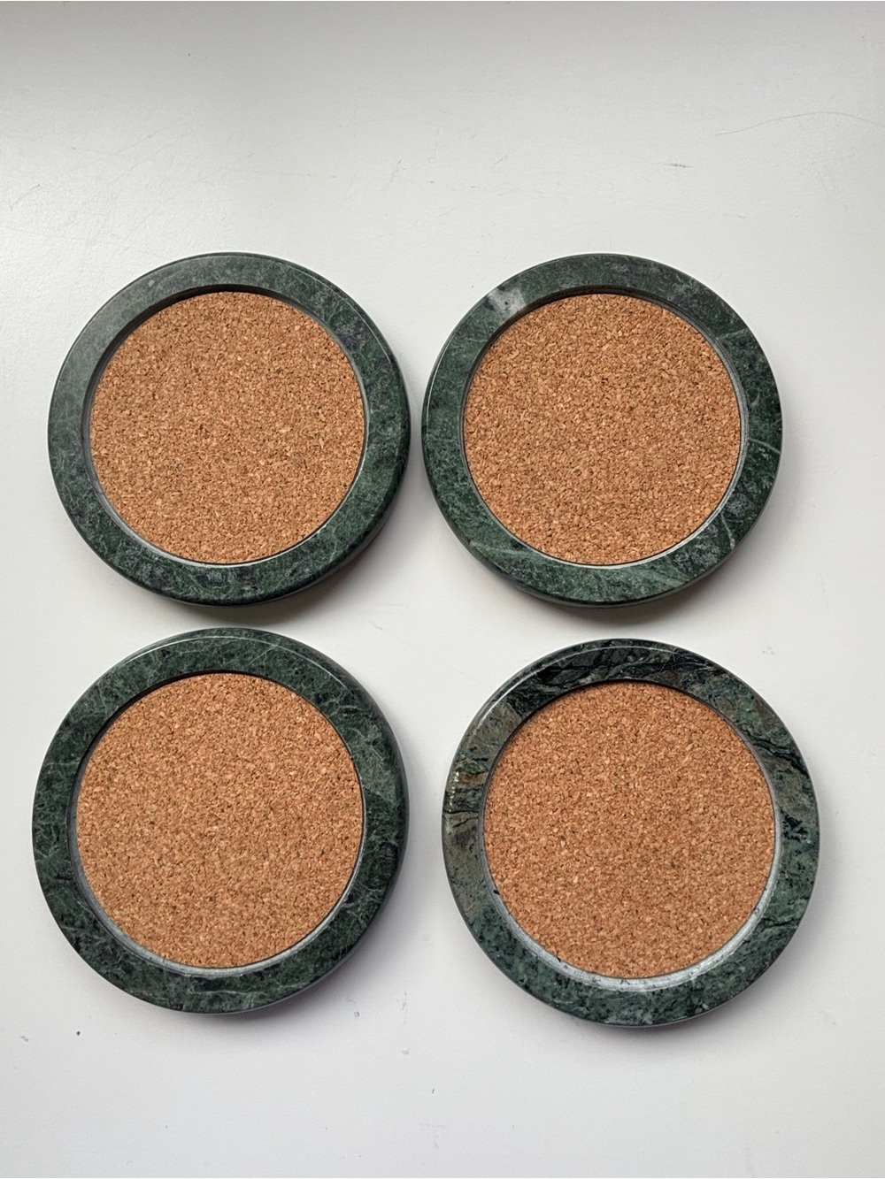 Jade green marble and cork coasters set of 4
